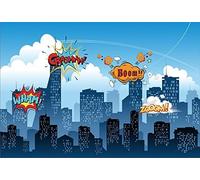 Renaiss 2.2x1.5m Sfondo di supereroi Comic Cityscape Sfondo per la fotografia Baby Shower Boy Girl Kid Birthday Party Decoration Video Shoot Vinyl Studio Puntelli