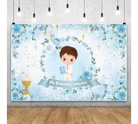 Renaiss 2.2x1.5m Sfondo per la festa della mia prima comunione Dio benedice battesimo fotografia sfondo ragazzo battesimo cerimonia di compleanno decorazione banner vinile foto puntelli