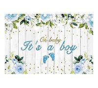 Renaiss 2.2x1.5m Si tratta di un ragazzo Sfondo Genere Rivela Sfondo Legno Blu Bianco Fiore Impronte Baby Shower Fotografia Sfondo Decorazione Festa Di Compleanno Puntelli Foto