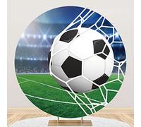 Renaiss 2.2x2.2m Calcio Fondale tondo Partita di calcio Campo in erba Tessuto in poliestere Sfondo Gli sport Compleanno Decorazione per feste Baby doccia Ragazzo Uomo Bambini Puntelli fotografici