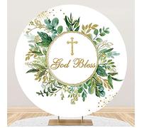 Renaiss 2.2x2.2m Dio benedica Fondale tondo Foglie verdi Prima comunione Sfondo di fotografia Tessuto in poliestere Decorazione per feste Neonato Battesimo Baby doccia Compleanno Puntelli fotografici