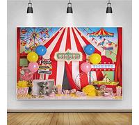 Renaiss 2.5x1.8m Circo Fotografia Sfondo Rosso Strisce Bianche Tenda Palloncino Carosello Sfondo Notte di Carnevale Kid Boy Girl Birthday Party Decoration Studio Puntelli