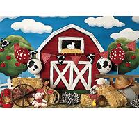 Renaiss 2.5x1.8m Fattoria Red Barn Photography Fondale Haystack Animali Piccolo contadino Sfondo Decorazione festa di compleanno per bambini Torta Tavolo Banner Baby Shower Photo Studio Puntelli