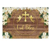 Renaiss 2.5x1.8m God Bless Battesimo Sfondo Prima Comunione Partito Decor Banner per Ragazze Ragazzi Rustico Tavola di Legno Floreale Fotografia Sfondo Neonato Doccia Puntelli Foto
