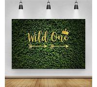 Renaiss 2.7x1.8m Wild One Birthday Photography Sfondo Foglie verdi 1 ° compleanno Sfondo Golden Crown Arrow Jungle Safari Decorazione per feste Ragazza ragazzo Torta Tavolo Banner Studio Puntelli