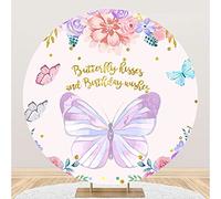 Renaiss 2m Fondale rotondo a farfalla Floreale Farfalla baci e auguri di compleanno Poliestere fotografia sfondo Baby Shower ragazze compleanno partito decorazione torta Smash foto oggetti di scena