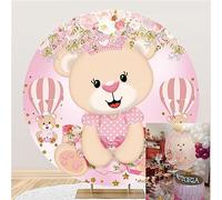 Renaiss 2m Principessa Orso Doccia per bambini Fondale rotondo Fiore rosa Mongolfiera Sfondo Rivelazione di genere Decorazione per la festa di compleanno della ragazza Oggetti di scena per foto