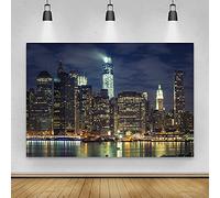 Renaiss 3.5x2.5m Città Notte Vista Sfondo Foto New York City Paesaggio Sfondo Americano Famoso Punto Di Riferimento Riverside Grattacielo Adulto Bambino Ritratto Studio Puntelli