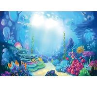 Renaiss 3.5x2.5m Sfondo del fondale marino del fumetto Mondo sottomarino Mar dei coralli Fotografia Sfondo Bambini Sirenetta Tema Decorazioni per feste di compleanno Puntelli per studio fotografico