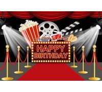 Renaiss 3x2.5m Tappeto rosso Buon Compleanno Sfondo Film Popcorn Una stella è nata Sfondo per la Fotografia Bambini Neonato Decorazioni per feste di compleanno Banner Vinile Photo Studio Puntelli