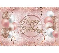 Renaiss 3x2m Buon Compleanno Rosa Fotografia Sfondo Glitter Rosa Paillettes Spot Palloncini Sfondo per Ragazza 16, 18, 21 ° Compleanno Torta Decorativa Tavolo Banner Vinile Photo Studio Puntelli