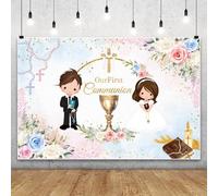 Renaiss 3x2m Il nostro sfondo della festa della prima comunione per il ragazzo e la ragazza Dio benedice il battesimo sfondo neonato cerimonia di battesimo Decor vinile foto puntelli