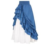 Renaissance maxi gonna da donna steampunk vittoriana pirata a vita elastica goticrock a vita alta, gonna lunga medievale a linea ad A, stile resort, O blu., XXL