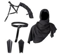 Renaissance Medieval Knight Cosplay Set, 5 pezzi con armatura in pelle, mantello, cintura, bretelle per uomo