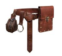 Renaissance - Steampunk In Pelle | Cintura Medievale con Anello In | Borsa Retro Nordica con Coulisse | Set Cintura E Borsa In Pelle Sintetica - Costume Cosplay, Marrone, Consulte la