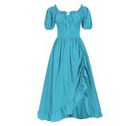 Renaissance - Vestito da donna a maniche corte, con lacci, stile medievale, retrò, maxi abito punk, per feste di Halloween, feste, balze, per carnevale, feste, Blu scuro, M