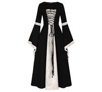 Renaissance - Vestito da donna con lacci, medievale, maxi abito da donna, a maniche a tromba, stile vittoriano, stile retrò, da principessa, per Halloween, per feste e feste, beige., M