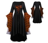 Renaissance Vintage Outfit - Skull Print | Professional Stage Character Gown, Adjustable Lace-Up Waist For Custom Fit, Retro Flare Design, High-Quality Breathable Fabric; Ideal For Cosplay Challenge