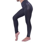 Renato Balestra Leggings Donna Pantaloni in Cotone Elasticizzato con Fascia in Simil Pelle Art. Angela2 Estivi coprenti Casual e Yoga Nero S-M