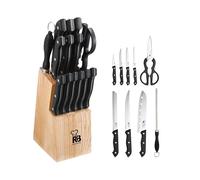 RENBERG Tenessy | Coltelli da Cucina | Set Completo di 15 Pezzi con Ceppo di Legno | Perfetti per Tagliare Ogni Ingrediente | Cucina Professionale | Fabbricati in Acciaio Inox