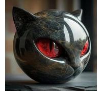 Renchey Scultura In Pietra Di Gatto Nero Di Lusso, Scultura In Resina Nera A Forma Di Testa Di Gatto, Carina Statua Che Guarisce Lo Stress Della Pietra, Per Casa, Ufficio