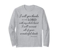Renderò Grazie al Signore Salmo 9:1 Bibbia Cristiana Dio Maglia a Manica