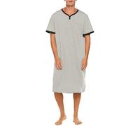 RenDiuJups Camicia da Notte Uomo Taglie Forti - Scollo a V Manica Corta, Pigiama Estivo Morbido e Leggero, Mid-Length Comodo per Dormire o Lounge(Gray,XL)