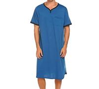 RenDiuJups Camicia da Notte Uomo Taglie Forti - Scollo a V Manica Corta, Pigiama Estivo Morbido e Leggero, Mid-Length Comodo per Dormire o Lounge(Blue,4XL)