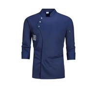 RenDiuJups Giacca da Chef Professionale - Divisa Cucina e Uniforme Ristorante per Cuochi/Camerieri, Giacca Lavoro Gastronomico Anti-Macchia con Bottoni, Camice Cucina Traspirante(Blue Long Sleeve,L)