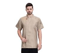 RenDiuJups Giacca da Chef Unisex Estate - Camicia da Cucina Traspirante per Hotel/Ristorante, Uniforme Camerieri & Pasticceria - Divisa Professionale Anti-Macchia per Cuochi(Beige,2XL)