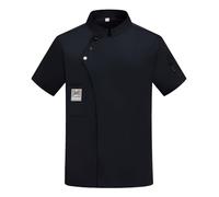 RenDiuJups Giacca da Chef Uomo Manica Corta - Camicia da Cucina Regular Fit con Colletto Rigido, Uniforme Estiva, Abbigliamento Ristorante Unisex Traspirante per Cuochi(Black,5XL)