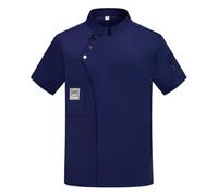 RenDiuJups Giacca da Chef Uomo Manica Corta - Camicia da Cucina Regular Fit con Colletto Rigido, Uniforme Estiva, Abbigliamento Ristorante Unisex Traspirante per Cuochi(Blue,5XL)