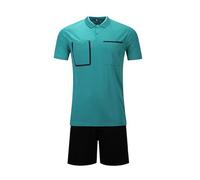 RenDiuJups Kit Arbitro di Calcio da Uomo - Maglia a Maniche Corte e Pantaloncini da Arbitro con Tasche, Poliestere Traspirante e ad Asciugatura Rapida, Ideale for Allenamento e Partite(Green,3XL)