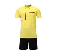 RenDiuJups Kit Arbitro di Calcio da Uomo - Maglia a Maniche Corte e Pantaloncini da Arbitro con Tasche, Poliestere Traspirante e ad Asciugatura Rapida, Ideale for Allenamento e Partite(Yellow,M)