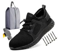 RenDiuJups Scarpe Antinfortunistiche con Punta in Acciaio Uomo Leggere e Traspiranti, Scarpe da Lavoro per Climi Caldi, Sneaker di Sicurezza Antiscivolo e Protettive(Black,42 EU)