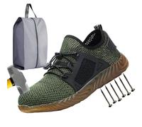 RenDiuJups Scarpe Antinfortunistiche con Punta in Acciaio Uomo Leggere e Traspiranti, Scarpe da Lavoro per Climi Caldi, Sneaker di Sicurezza Antiscivolo e Protettive(Green,40 EU)