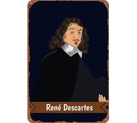 Rene Descartes - Poster retrò in metallo con ritratto di Halloween, grotta, bar, club, decorazione da parete in metallo, 20,3 x 30,5 cm