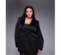Renee Studio - Blazer doppiopetto in raso nero a fiori jacquard in coordinato 52