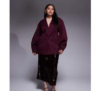 Renee Studio - Gonna lunga bordeaux a vita alta con paillettes-Rosso 50