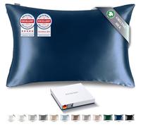 RENESSY Federa in Seta 100% Bio 40x60 cm - 22 Momme Seta di Gelso, Grado 6A, Certificata Oeko-Tex in Germania - Lusso per i Capelli e la Pelle, 1 Pezzo (Blu Navy)