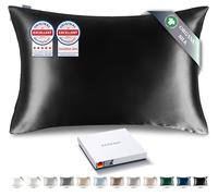 RENESSY Federa in Seta 100% Bio 40x60 cm - 22 Momme Seta di Gelso, Grado 6A, Certificata Oeko-Tex in Germania - Lusso per i Capelli e la Pelle, 1 Pezzo (Nero)