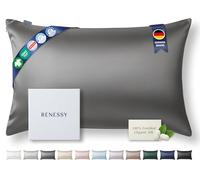 RENESSY Federa in Seta 100% Bio 50x70 cm - 22 Momme Seta di Gelso, Grado 6A, Certificata Oeko-Tex in Germania - Lusso per i Capelli e la Pelle, 1 Pezzo (Grigio Grafite)
