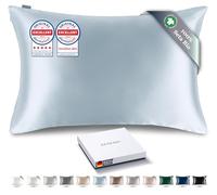 RENESSY Federa in Seta 100% Bio 50x75 cm - 22 Momme Seta di Gelso, Grado 6A, Certificata Oeko-Tex in Germania - Lusso per i Capelli e la Pelle, 1 Pezzo (Blu Nuvola)