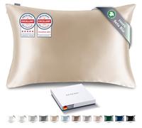 RENESSY Federa in Seta 100% Bio 50x75 cm - 22 Momme Seta di Gelso, Grado 6A, Certificata Oeko-Tex in Germania - Lusso per i Capelli e la Pelle, 1 Pezzo (Champagne)