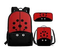 Renewold Set di 3 zaini per la scuola, con portapranzo, astuccio per matite e ragazze, per bambini dai 6 ai 18 anni, portatile, multifunzionale, Coccinella, Taglia unica, Zaino casual