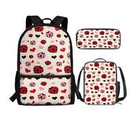 Renewold Set di 3 zaini per la scuola, con portapranzo, astuccio per matite e ragazze, per bambini dai 6 ai 18 anni, portatile, multifunzionale, Coccinella carina, Taglia unica, Zaino casual
