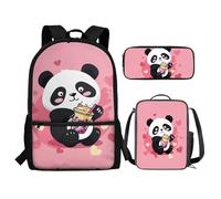 Renewold Set di 3 zaini per la scuola, con portapranzo, astuccio per matite e ragazze, per bambini dai 6 ai 18 anni, portatile, multifunzionale, Simpatico panda, Taglia unica, Zaino casual