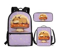 Renewold Set di 3 zaini per la scuola, con portapranzo, astuccio per matite e ragazze, per bambini dai 6 ai 18 anni, portatile, multifunzionale, Carino Capibara, Taglia unica, Zaino casual