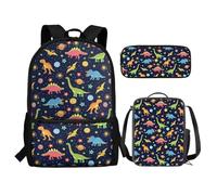 Renewold Set di 3 zaini per la scuola, con portapranzo, astuccio per matite e ragazze, per bambini dai 6 ai 18 anni, portatile, multifunzionale, Dinosauri, Taglia unica, Zaino casual