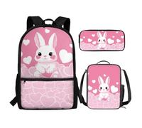 Renewold Set di 3 zaini per la scuola, con portapranzo, astuccio per matite e ragazze, per bambini dai 6 ai 18 anni, portatile, multifunzionale, Simpatico coniglietto., Taglia unica, Zaino casual